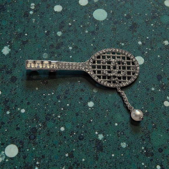 Accessories - Chanel Elegant Tennis Racket made with zipper pulls Brooch with Pearl Accent